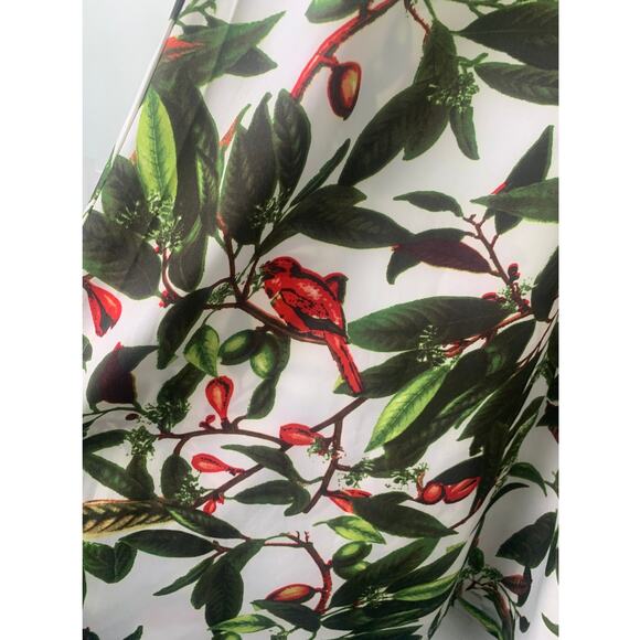 B My Story Long Wide Leg Pants With Berry ,Leaf , Red Bird Print Elastic Waist L - Picture 3 of 11